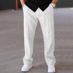 Men Casual LooseStraight Leg Dress Pants Elastic Drawstring Waist Front Seam Plain Wide Leg Trousers Daily Street Vacation Relax