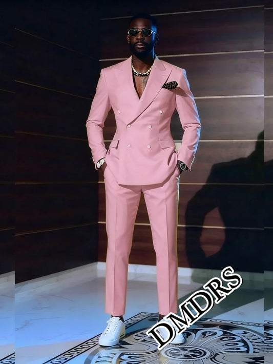 Stylish Pink Men's Suit Set 2PCS  For Wedding Formal Business Men's Suit Set Stylish Office Men's Suit Set