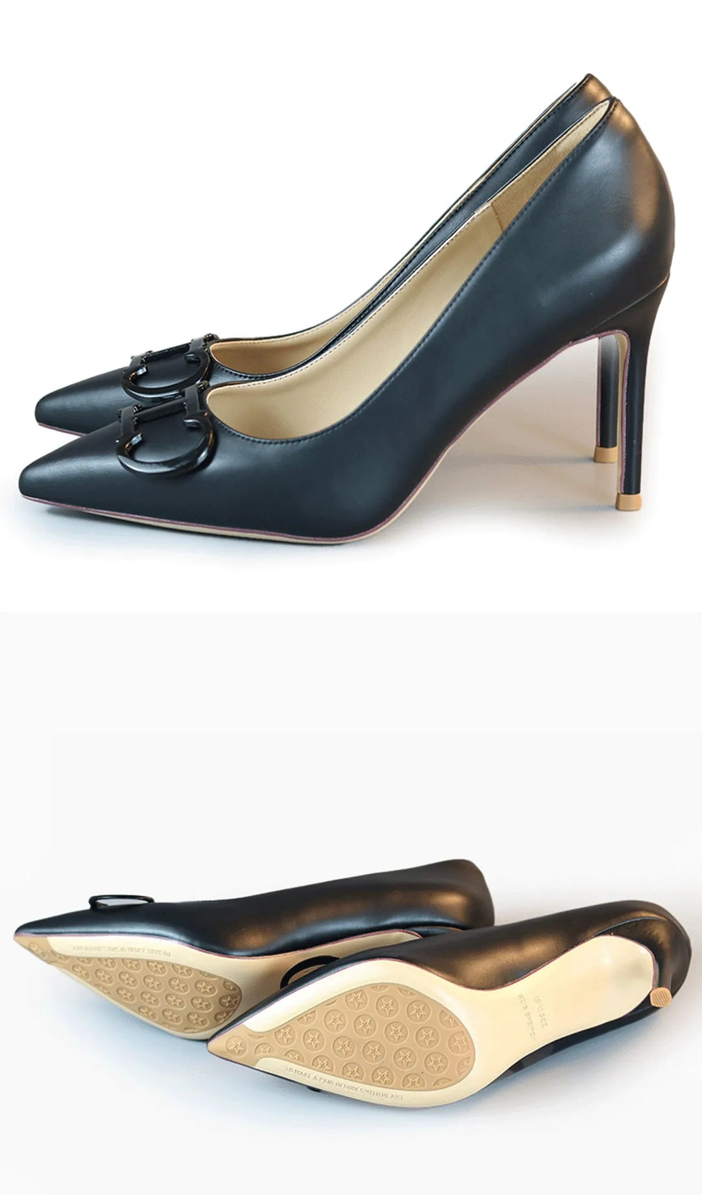 2026 CH Fashion Black Red Contrast Slingback Heels Women Pointed Toe Metal Buckle Stiletto High Heels Elegant Party Wedding