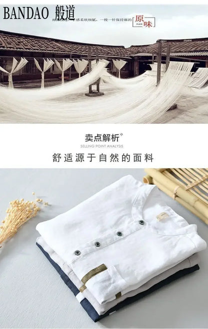 Chinese Style Spring and Summer Loose High-end Men's Linen Short-sleeved Cotton Linen Casual Breathable Shirt Collar T-shirt