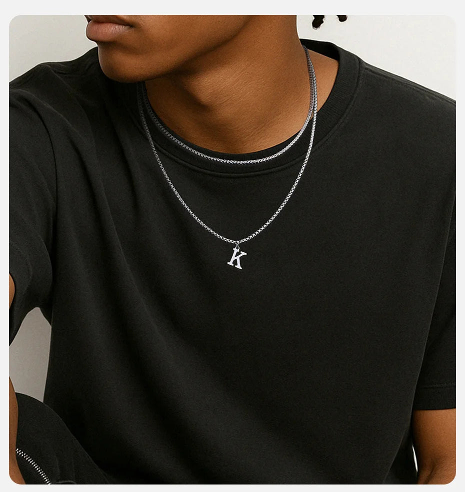 Vnox Simple A-Z Letter Necklace for Men, Waterproof Stainless Steel 26 Letters Pendant Necklace，Men’s Minimal Initial Necklace