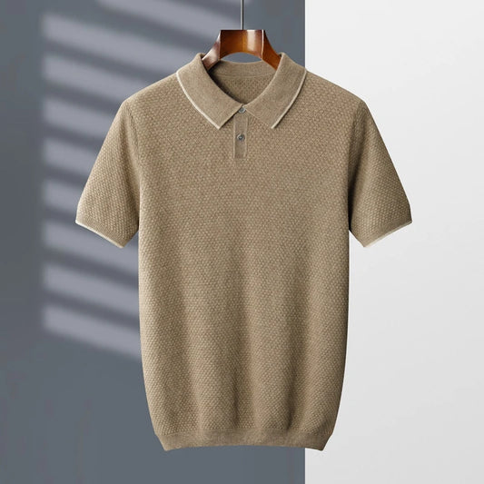 ZOCEPT 100% Cashmere Short Sleeve Sweater Autumn Winter New Casual Business Knitted Button-up Polo Collar Pullover for Men