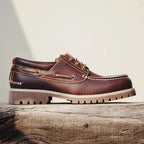 Maden Men's Vintage Boat Shoes Lace-up Round Toe Derby Shoes Low Top Boots British Style Classic Work Dress Shoes