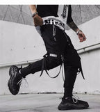 Y2K Joggers Cargo Pants For Men Casual Hip Hop Pocket Male Trousers Sweatpants Street Ribbons Techwear White Pant Pantalon Homme