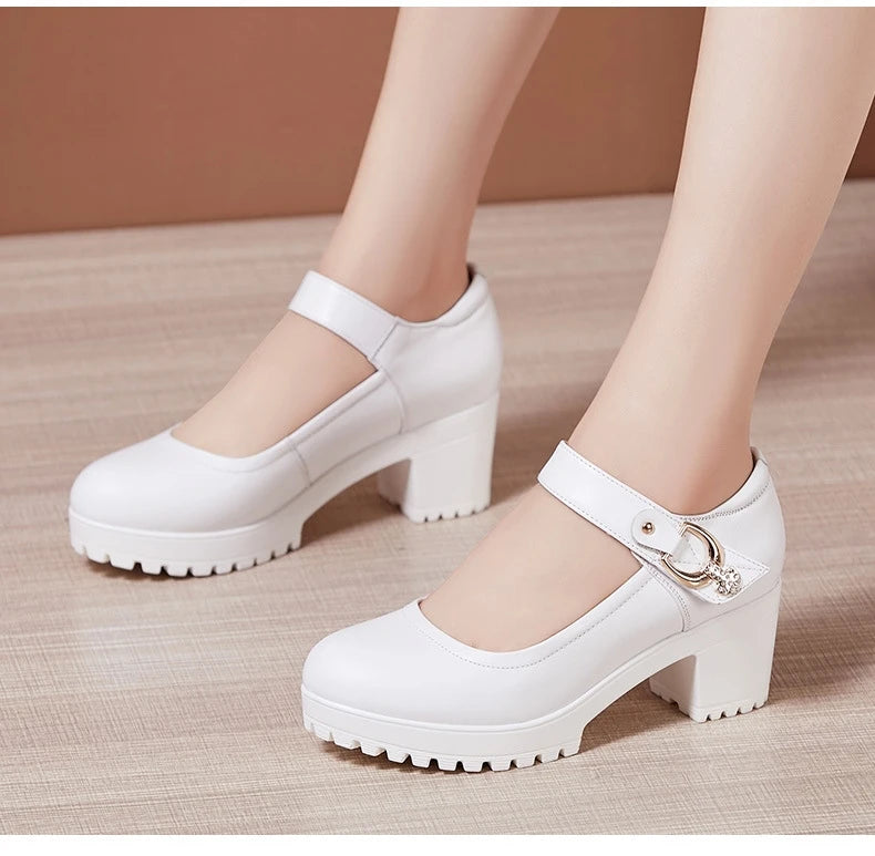 Small Big Size 32-43 Block Heel Platform Shoes 2026 Fall Spring Med Heels Pumps Ladies Wedding Work Shoes for Office