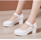 Small Big Size 32-43 Block Heel Platform Shoes 2026 Fall Spring Med Heels Pumps Ladies Wedding Work Shoes for Office