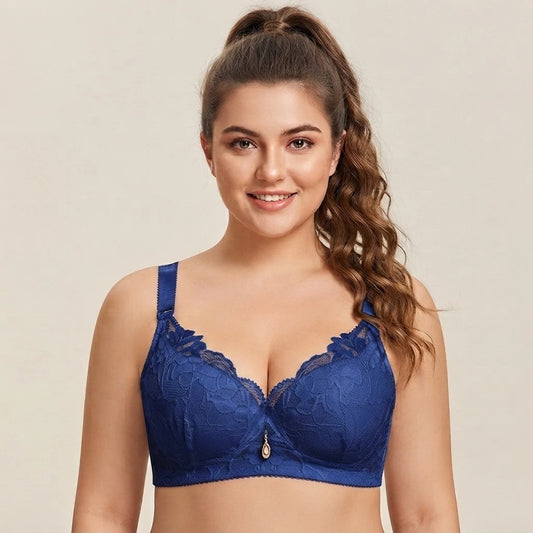 Royal Blue Lace Full Cup Bra Plus Size Anti Sag Support Brassiere Underwire Breathable Big Bust Lingerie 40 42 44 46 48 50 Cup