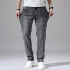 Cotton Stretch Jeans Business Casual Men's Thin Denim Jeans Grey Spring Summer Brand New Fit Straight Lightweight