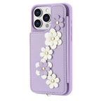 For iPhone 16 15 14 Pro Max Plus Case, Wallet with Card Holder, Cute Flower Design Crossbody Purse, Magnetic Kickstand Cover