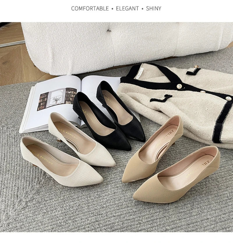 Beige Pointed Toe Kitten Heel Pumps Slip On Dress Shoes Comfortable Non Slip For Business Office Wedding Party Daily Wear  New