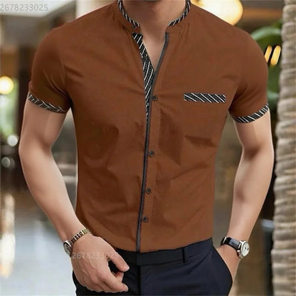 Men's shirt new 3D printed shirt Men's business office wear Men's short sleeve fashion casual breathable fabric XS-6XL