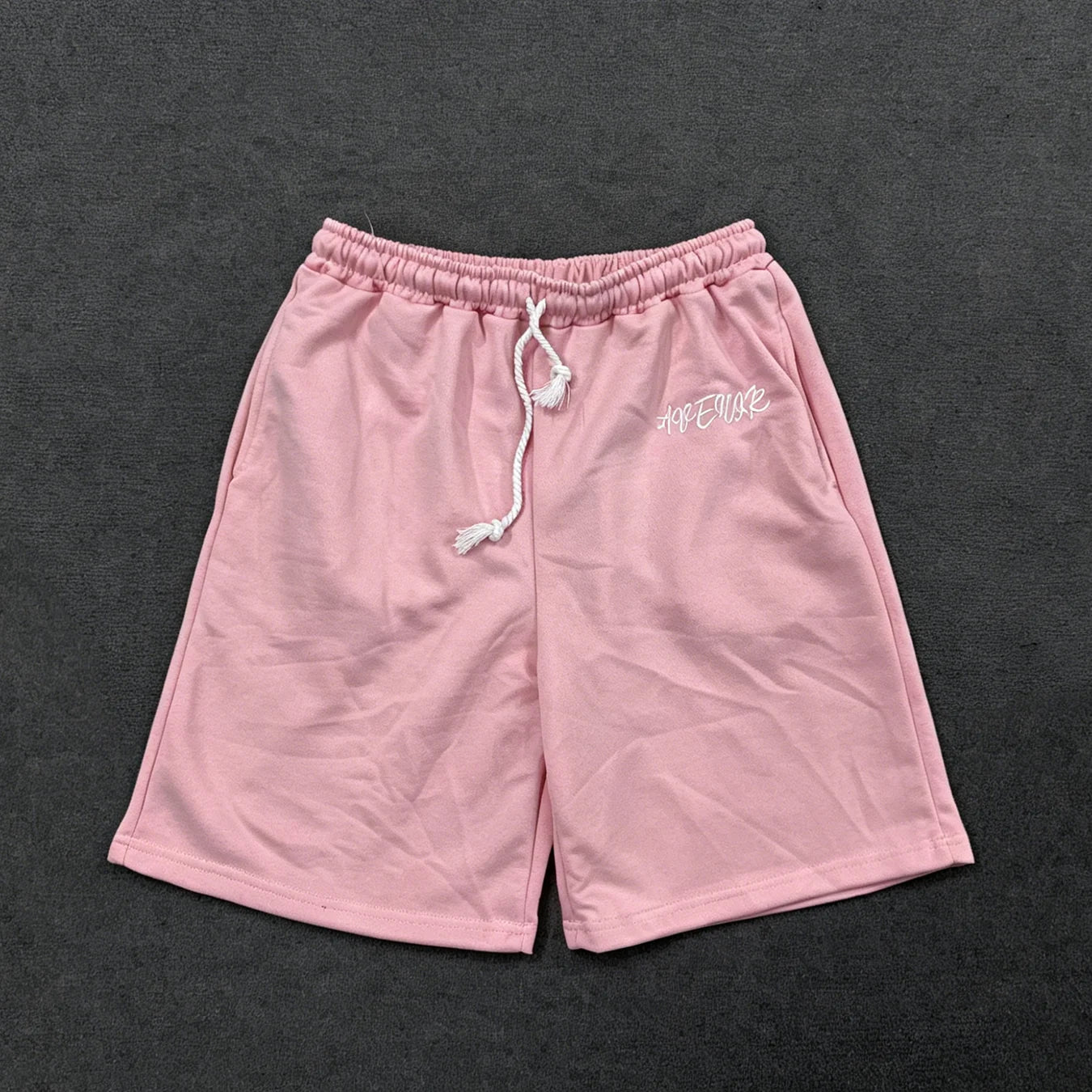 Summer new pink casual shorts straight through loose shorts printed round neck T-shirt set
