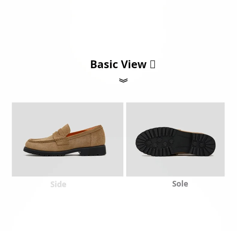 Maden Men's Vintage Suede Cowhide Penny Loafers Old Money Style Slip-On Shoes Brown Dress Casual Low Top Boots for Fall