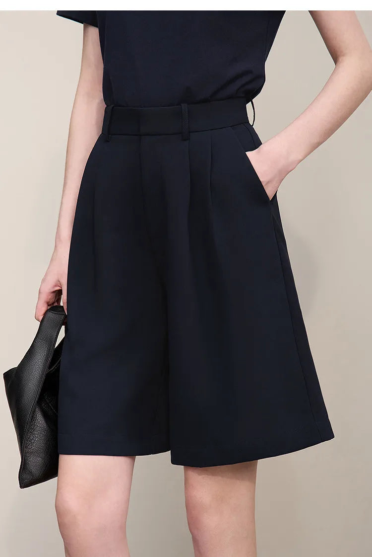 Amii Women's Shorts 2026 Summer New Commuter Versatile Pleated Loose Pants Women's Wide-leg Casual Five-point Pants 12622017