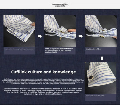 Men's Empire Neck French Cufflink Shirt Slim Fit Business Dress Assorted Cufflinks Lead Needle Large Tip Neck Men's White Shirt