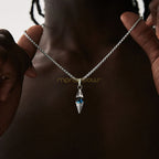 Stylish Blue Stone Necklaces for Men Women,Stainless Steel Geometric Pendant Collar,Valentine's Birthday Party Gift for Him