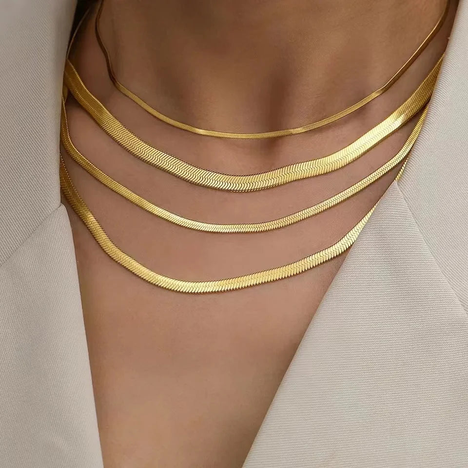 SUNIBI Stainless Steel Snake Chain Necklace for Woman Gifts Choker Herringbone Gold Color Necklaces Women Jewelry Wholesale