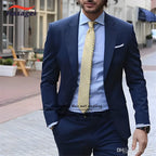 Navy Elegant Men's Suit Business Formal Work Wear Slim Fit Pants Jacket 2 Piece Set Groom Wedding Tuxedo