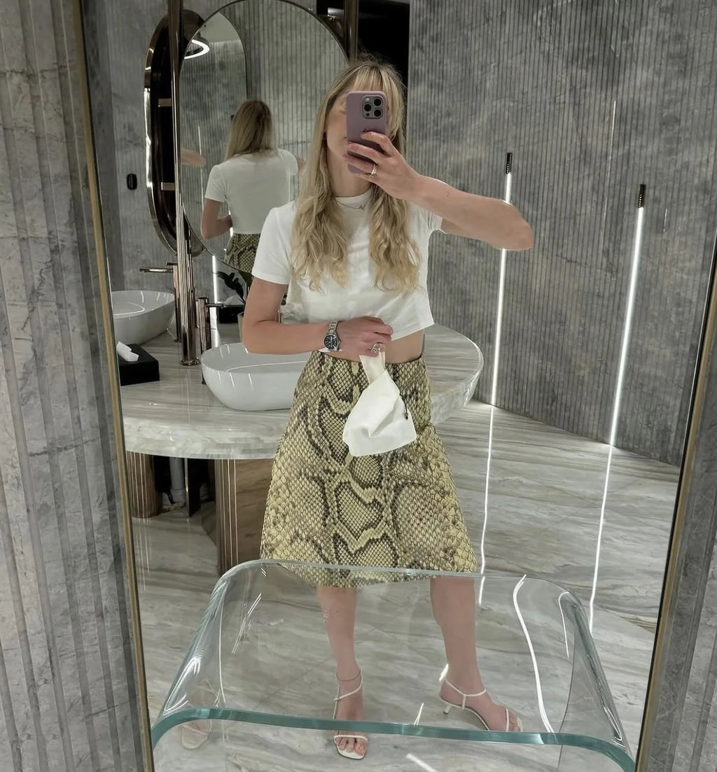 Tossy Snakeskin Printed Fashion Skirt Women's High Waist Slim Contrast Patchwork Commute Streetwear Female Vintage Y2k Skirt