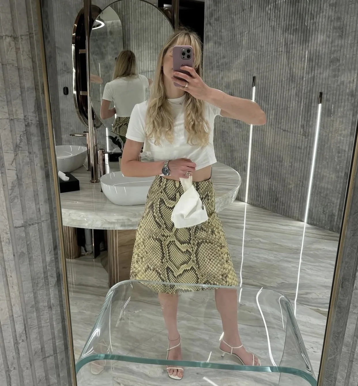 Tossy Snakeskin Printed Fashion Skirt Women's High Waist Slim Contrast Patchwork Commute Streetwear Female Vintage Y2k Skirt