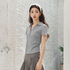 Semir Women Polo Shirt Short Length Ruched Slim Fit Standard Shoulder Cool Feeling 2026 Summer Temperament Versatile Fashion Top
