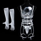New Eyelash Lace 5-Piece Lingerie Set for Women with Underwire Bra Waistband  Garter Belt Leg Rings Gloves Sexy Comfortable