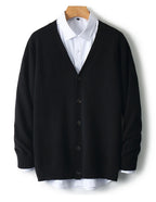 100% Pure Wool Sweater Autumn Winter New Men's Cardigan V-Neck Buckle Jacket Loose Casual Cashmere Knitted Sweater Long Sleeveds