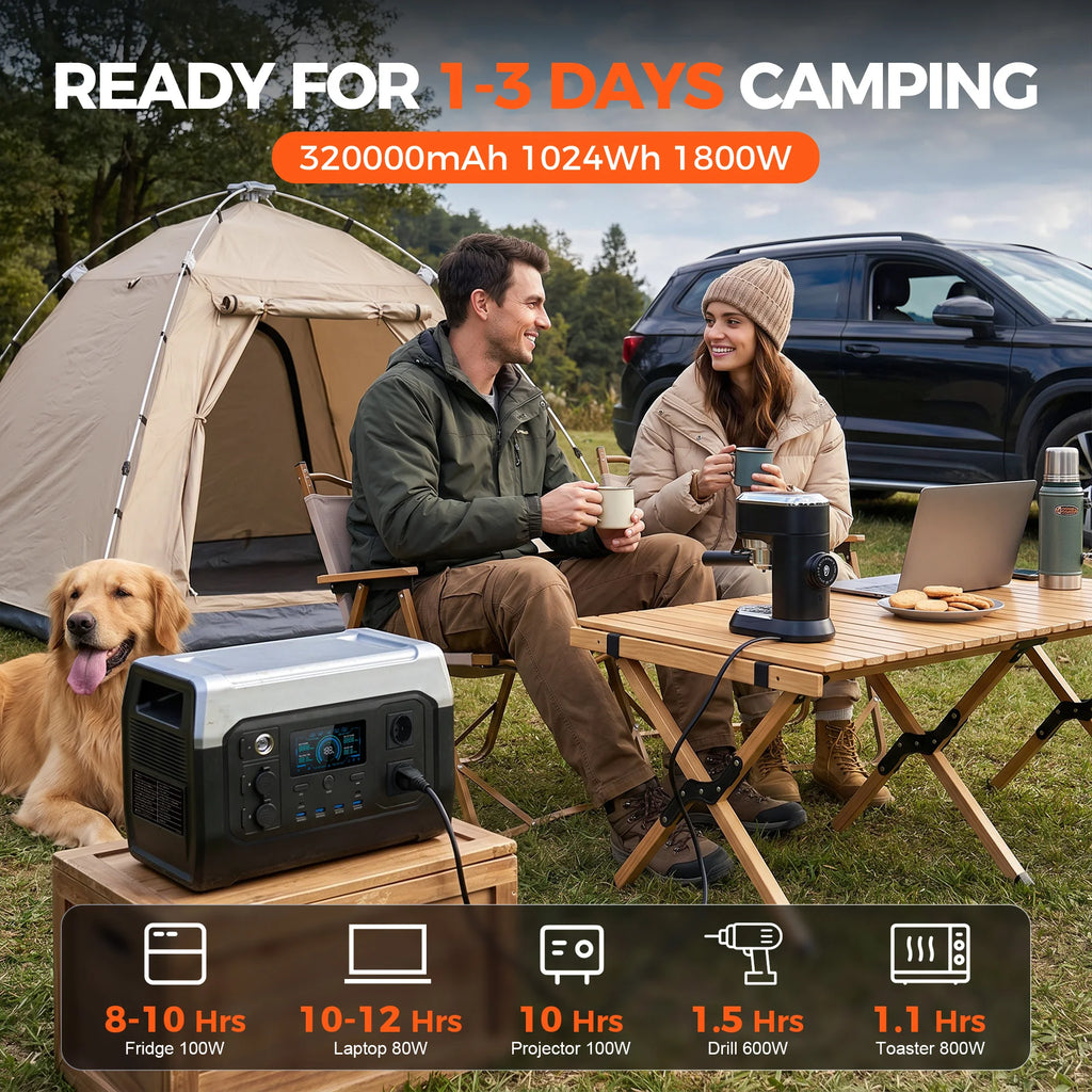 CTOLITY XP1000 1800W Portable Power Station Camping 1024Wh Lifepo4 Battery Emergency Power Emergency Energy Home Appliance RV