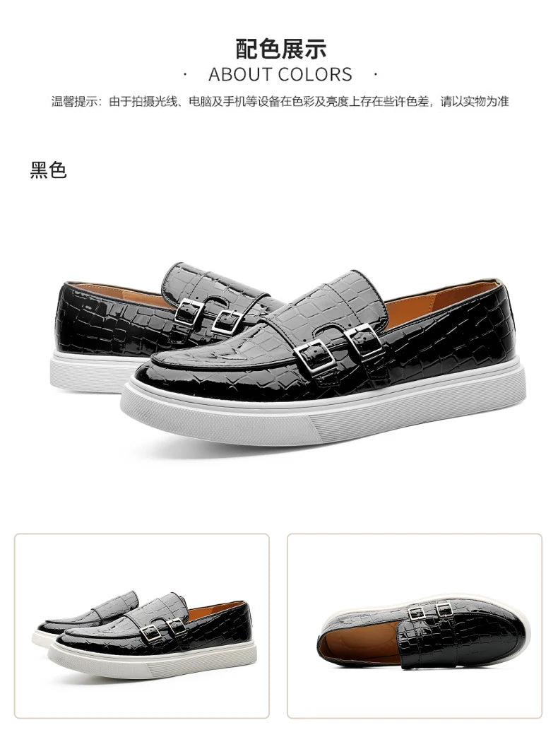 New Black Sneakers Men Vulcanize Shoes Yellow Crocodile Pattern Slip-On Size 38-46 Zapatos De Hombre Men Shoes