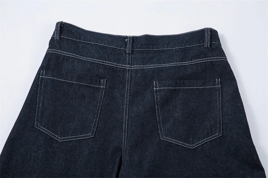 【Mirrordust】Pleated Baggy Jeans Men Loose Wide Leg Jeans Trousers Streetwear Harajuku Hip Hop Jeans Denim Pants