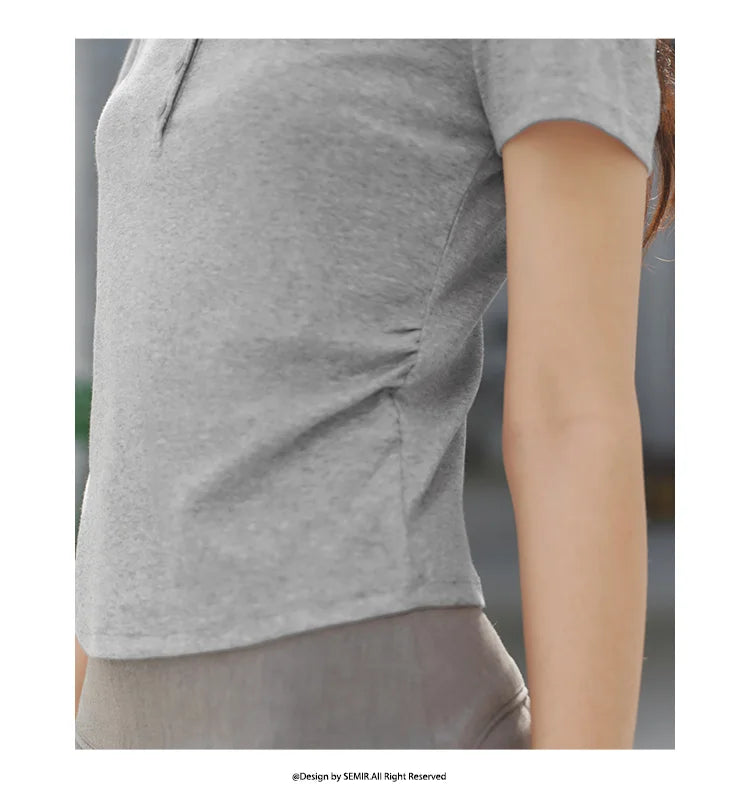 Semir Women Polo Shirt Short Length Ruched Slim Fit Standard Shoulder Cool Feeling 2026 Summer Temperament Versatile Fashion Top