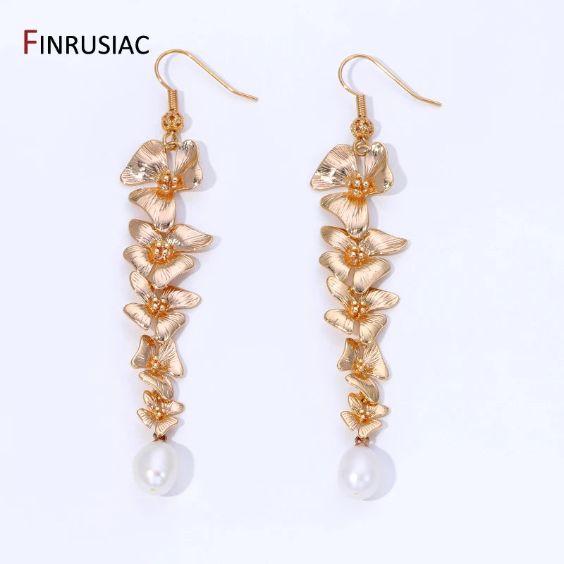 14K Gold Plated Brass Flower Tassel Pendant For Earrings Accessories,Flower Charms Pendant For DIY Jewelry Making Supplies
