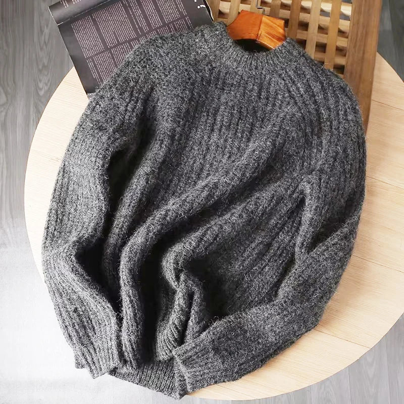 Wool Men Pullover Autumn Winter Thickening Warm Knitting Sweater Round Neck Raglan Sleeve Solid Long-Sleeve Casual Woolen Tops