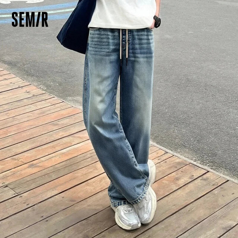 Semir Men Pants Denim American Vintage Loose Straight Leg Trendy Fashion Comfort Commute 2026 Summer Casual Style Top