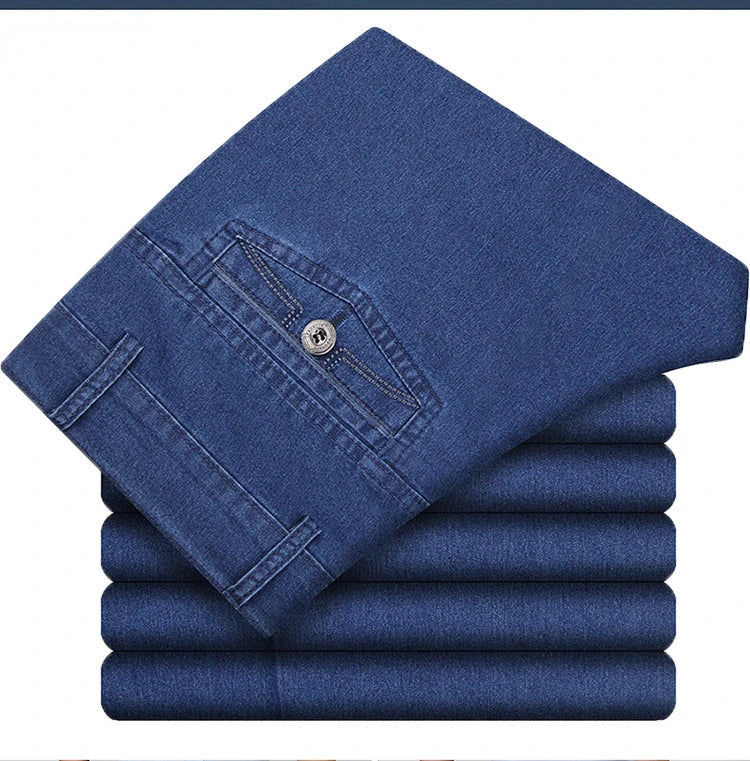 2023 Business Pure Cotton Spring and Summer Thin Men's Jeans Men's Stretch High Waist Loose Fashionable Comfortable Casual Pants