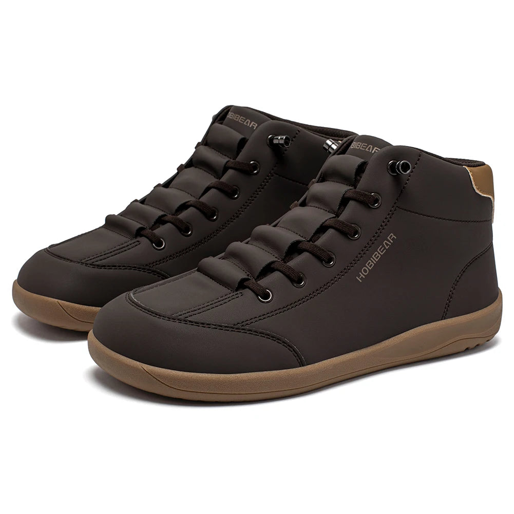 HOBIBEAR Mid-Top Barefoot Shoes Unisex Wide Toe Minimalist Ankle Boots Artificial Leather Outdoor Non-Slip Sneaker