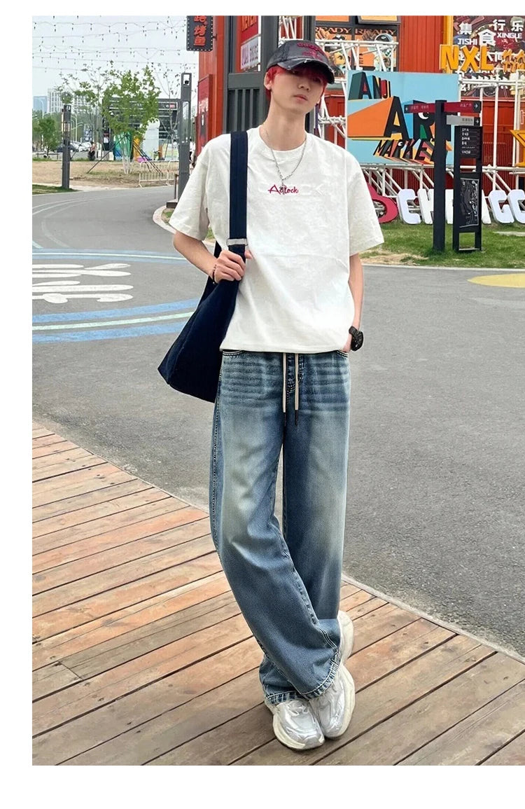 Semir Men Pants Denim American Vintage Loose Straight Leg Trendy Fashion Comfort Commute 2026 Summer Casual Style Top