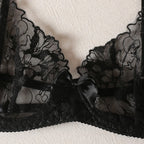 Krasapt Black Bow Embroidery See-Through Woman Lingerie 3Pcs Sexy Romantic Female Bra And Panty Garters Sets Exotic Onlyfans Kit