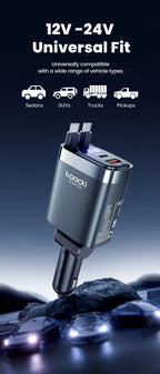Toocki 105W Car Charger USB C Retractable Cable 0.75m PD 45W QC 3.0 SCP SFC2.0 PPS Fast Charging for iPhone 17 16 Samsung Tablet