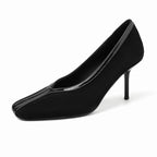 Krazing Pot Superstar Kid Suede Shallow Square Toe High Heels Spring Autumn Shoes Office Lady Party Wedding Dress Women Pumps
