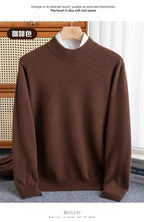 New Fashion Men's 100% Wool Pullover Half-high Collar Sweater Autumn Winter Warm Solid Color Knit Sweater Business Casual Top
