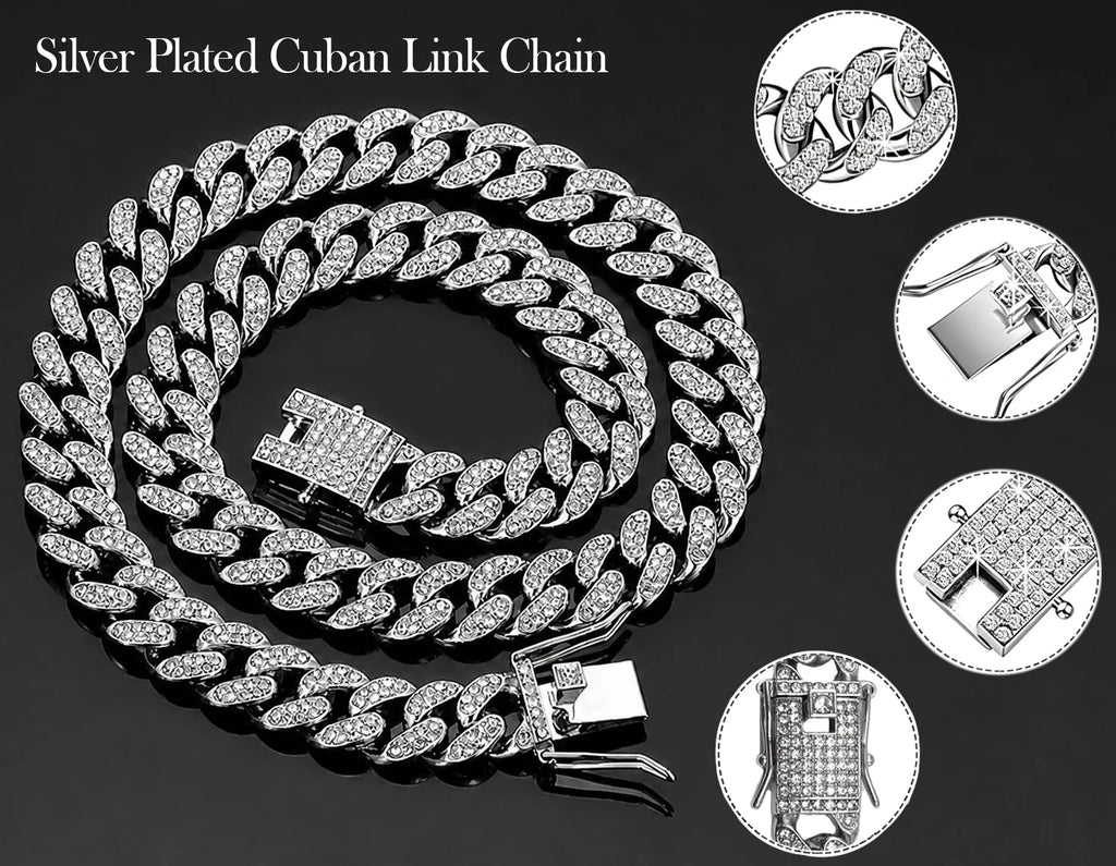 12.5mm Iced Out Miami Cuban Link Necklaces Free Shipping Bling Rapper Chains For Men Hip Hop Daily Party Fashion Jewelry Gift