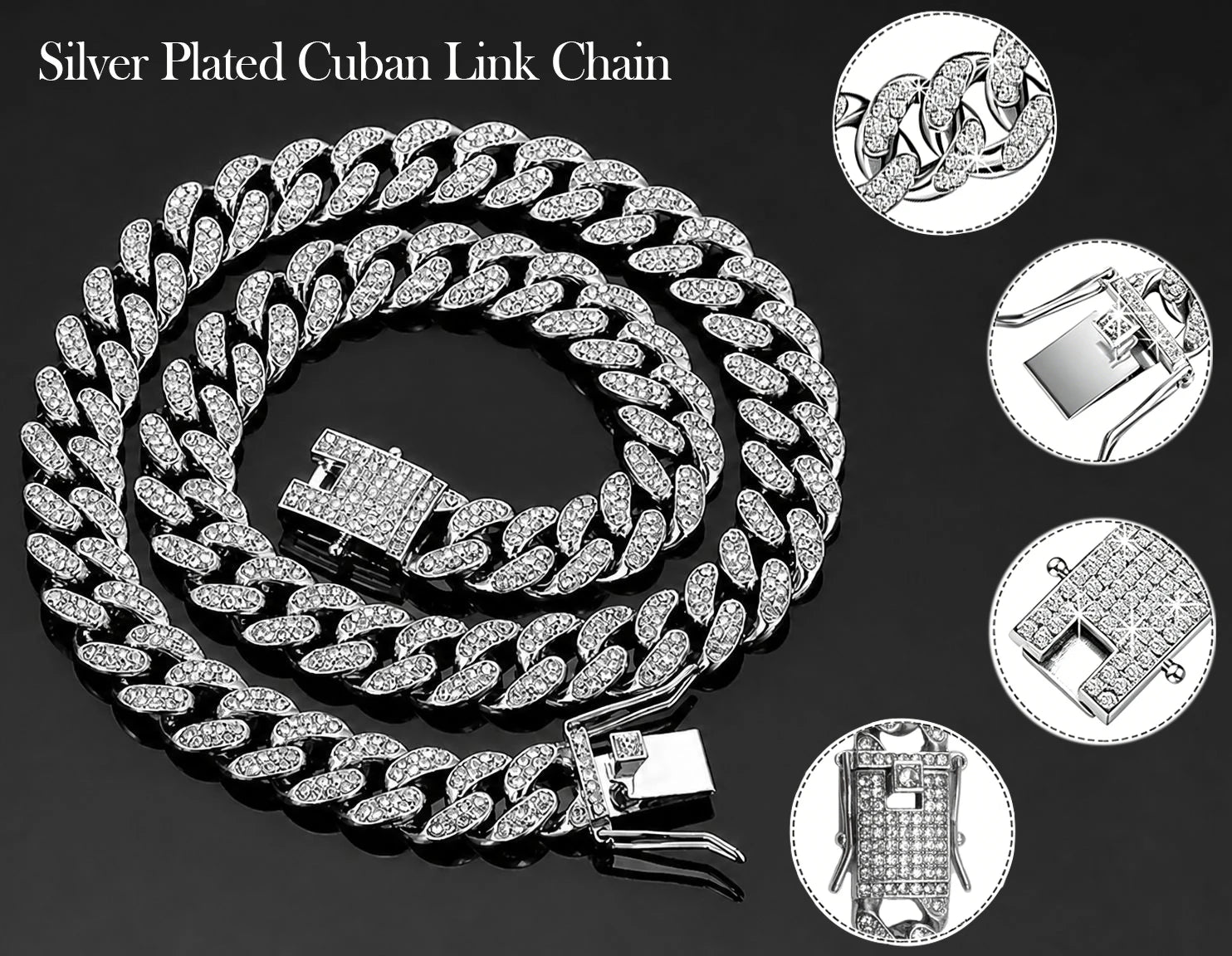 12.5mm Iced Out Miami Cuban Link Necklaces Free Shipping Bling Rapper Chains For Men Hip Hop Daily Party Fashion Jewelry Gift