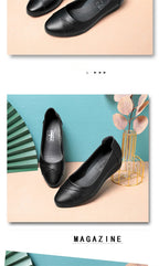 Women Fashion Light Weight Wedge Heel Comfort Spring Autumn Shoes Casual Sweet  Black Leather Soft Bottom Flat Shoes