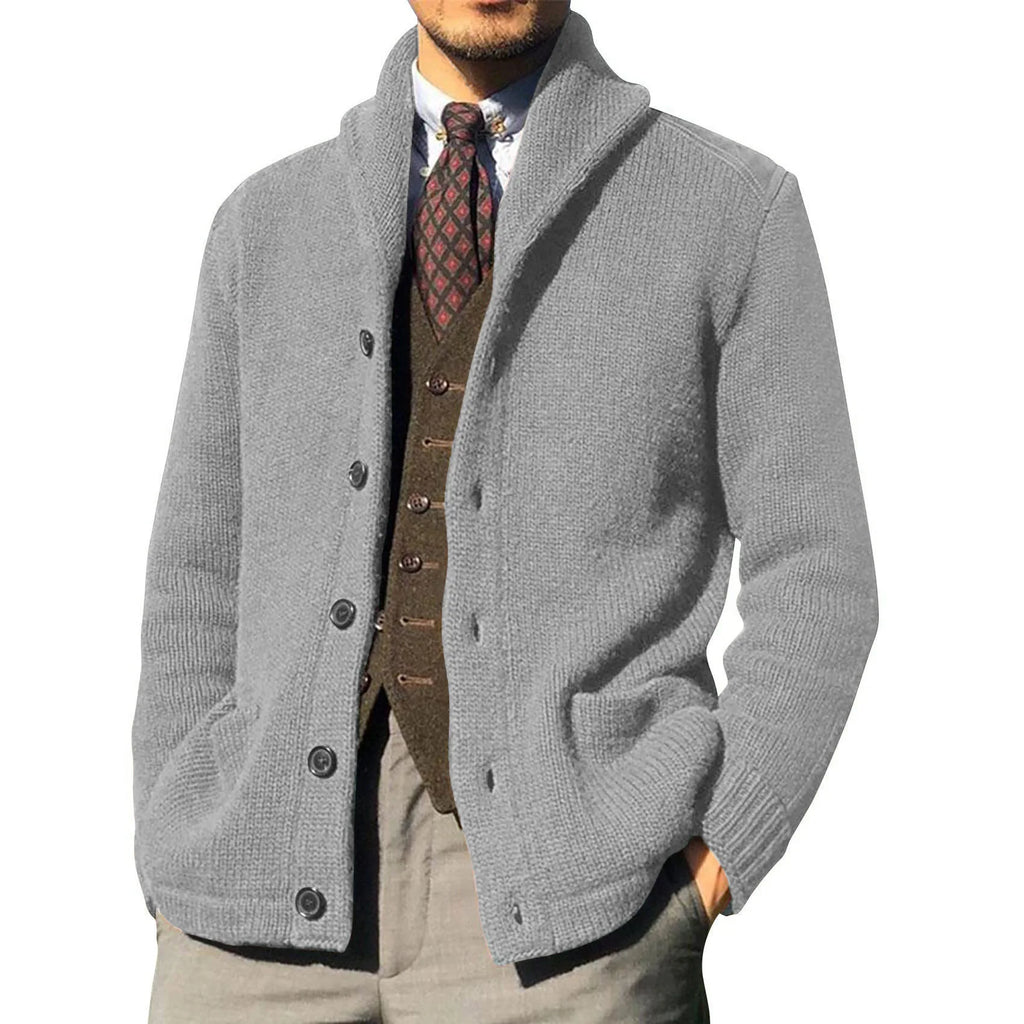 Casual Fashion Men's Lapel Pure Cardigan Solid Color Sweater in Autumn and Winter Warm Knitted Jacket