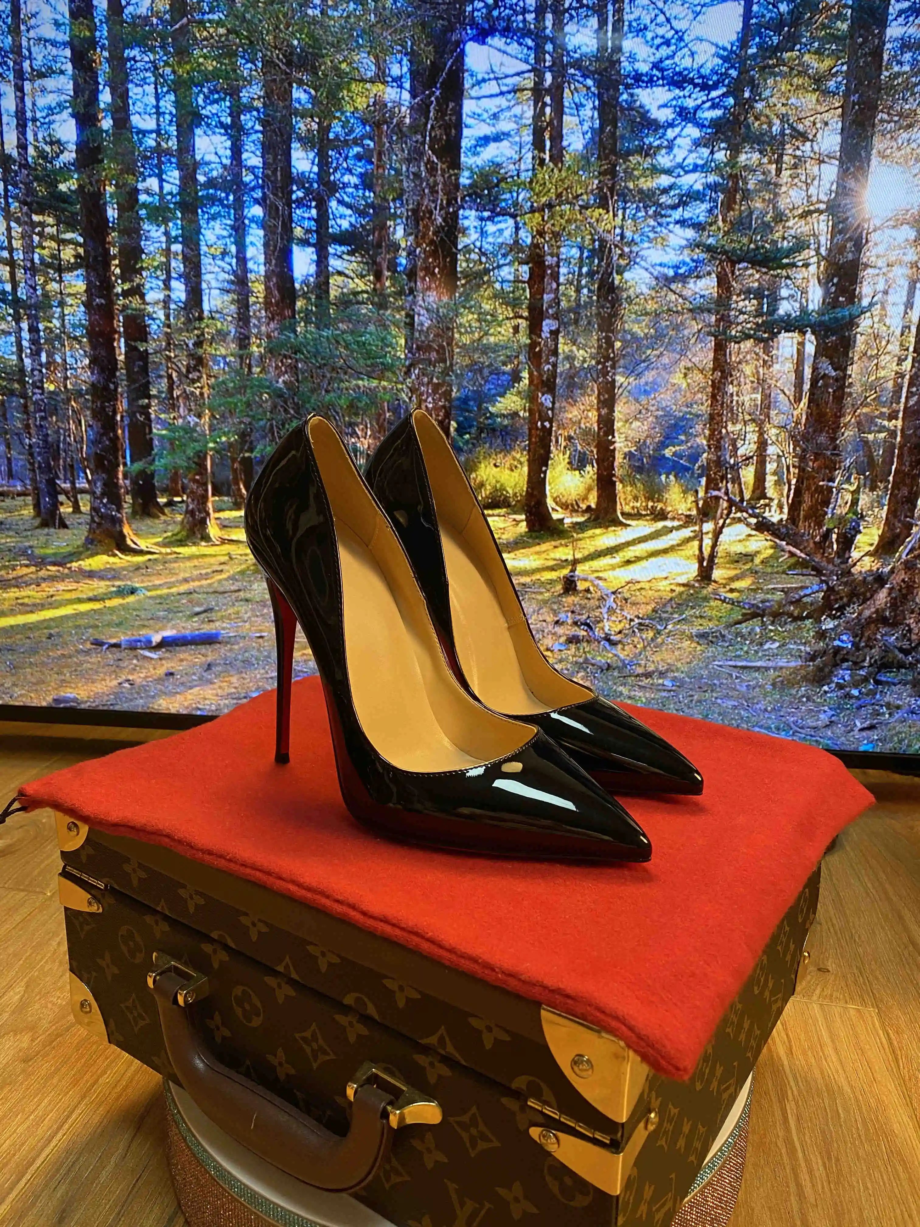 New Shallow Classic Patent Leather 12cm Fashionable and Versatile Work High Heels Nude 10cm Thin Heel Plus Size 33-46