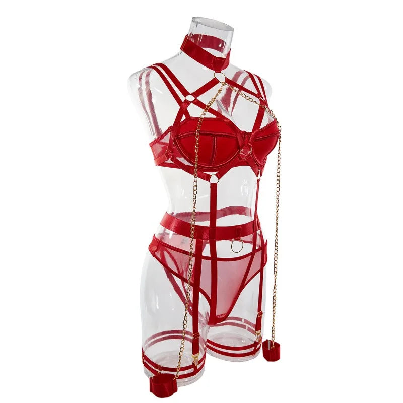 Toucheart 4 Piece Set Sexy Chain Halter Underwear Set For Women Erotic Lingerie Temptation Sexy Role Play Chain Underwear Set
