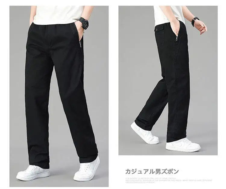 Mens Cotton Pants Spring Summer Sports Casual Pants Cargo Trousers Loose Fit with Zipper Pockets Big Size 5XL
