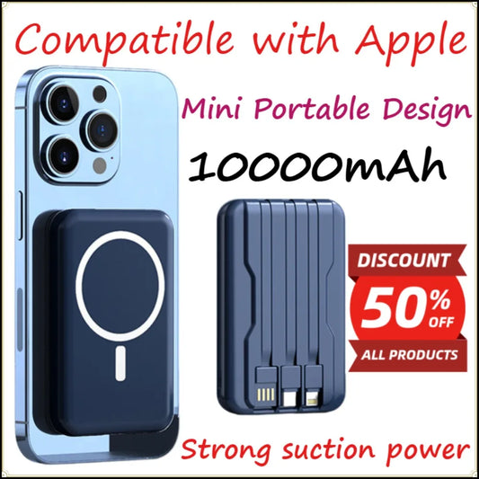 New LaunchMagnetic Wireless Fast Charging Power Bank Built-in Cable Mini Compact Portable External Battery Pack for Cell Phones