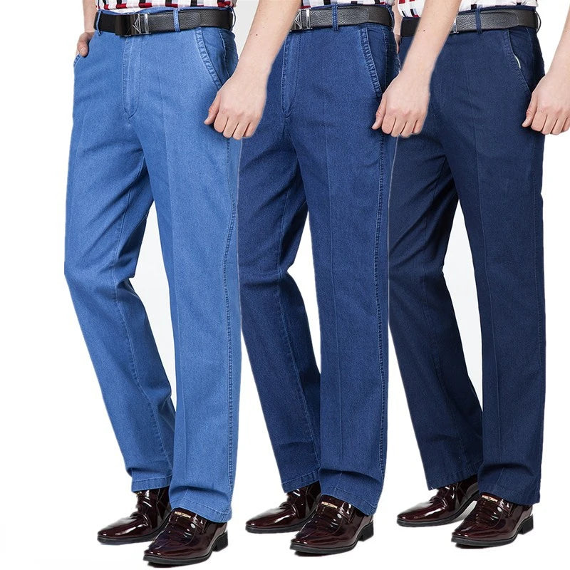 2023 Business Pure Cotton Spring and Summer Thin Men's Jeans Men's Stretch High Waist Loose Fashionable Comfortable Casual Pants